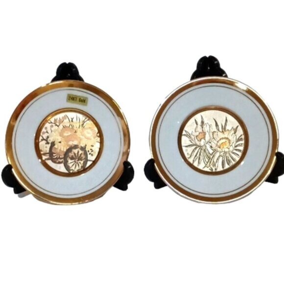 Vintage Japanese Art of Chokin Collectible Plates with 24K Gold Lot of 2 - Picture 2 of 9